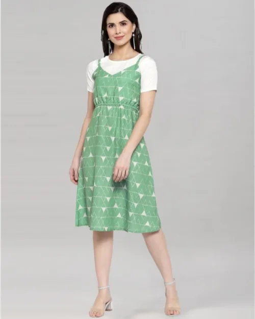 green knee length dress for women