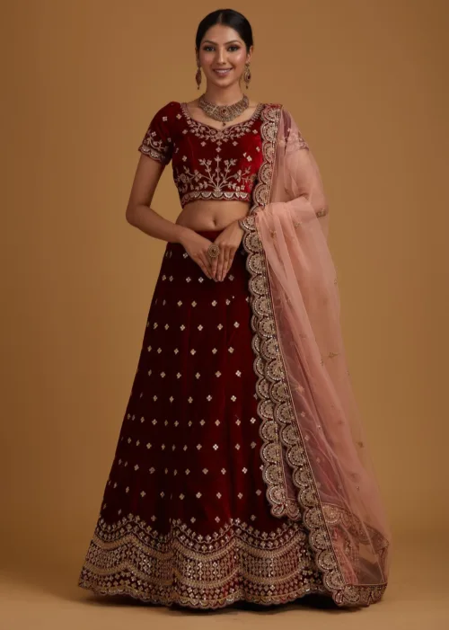 lehenga choli, women's lehenga, maroon lehenga