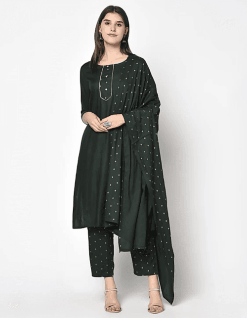 dark green kurta set with dupatta, kurta palazzo set