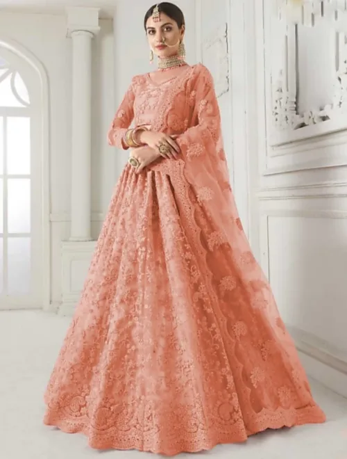 lehenga choli, women's lehenga, orange lehenga