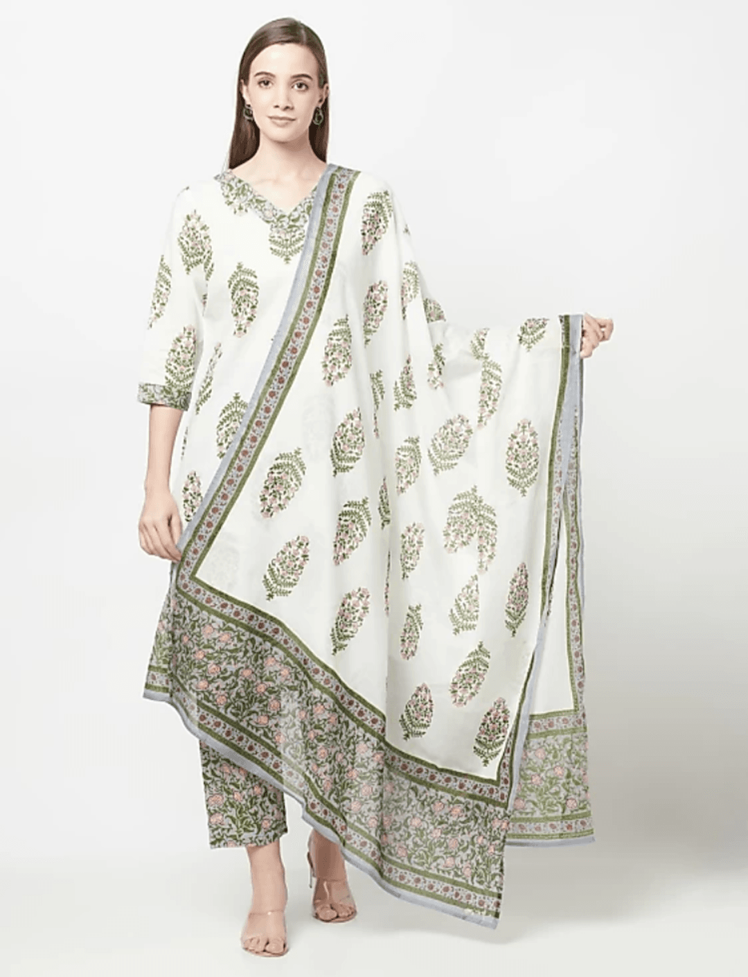 kurta set, green kurta, white kurta set dupatta