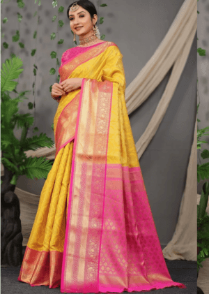 banarasi saree, silk saree, haldi saree, bridal saree