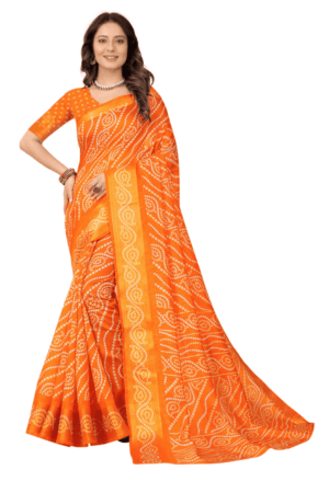 cotton silk saree, orange saree, printed saree, sari