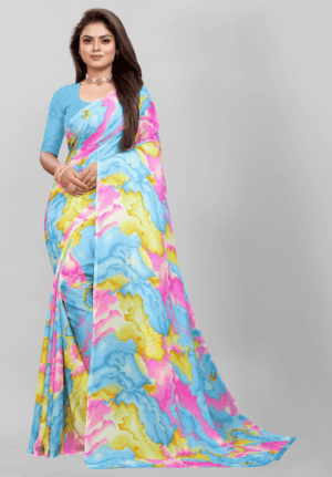 georgette saree, sari, saree for women, multicolored saree