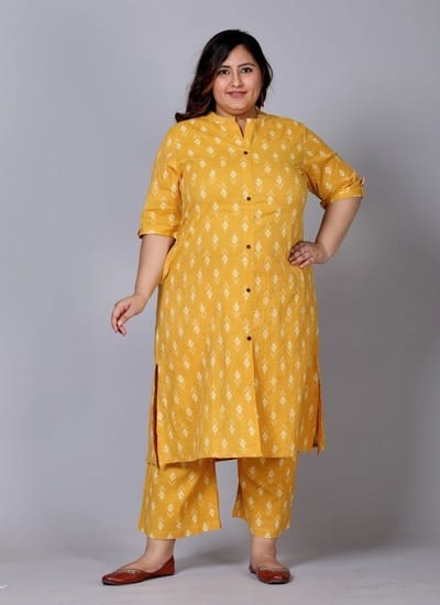 PLUS SIZE KURTA SET, YELLOW KURTA