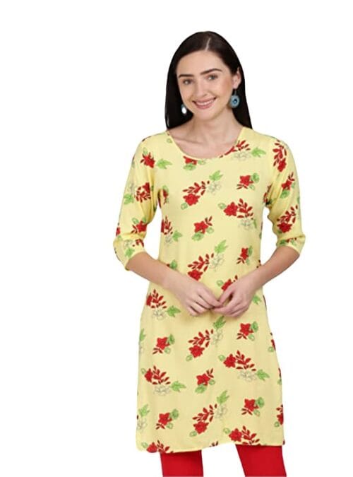 kurti, kurti for women, yellow kurta, printed kurti