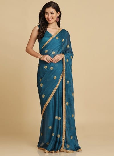 georgette saree, sari, saree for women, green saree, blue saree, golden saree