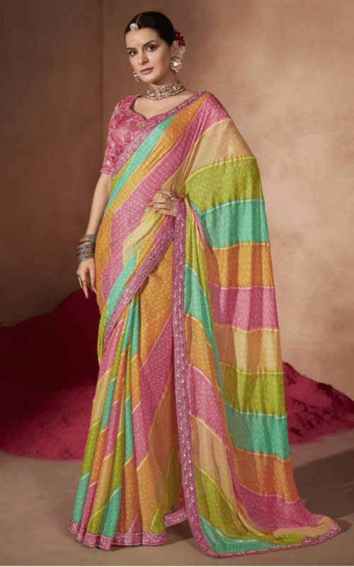 chiffon saree, sari, multicolor saree, traditional wear, indian outfit, designer saree, printed saree