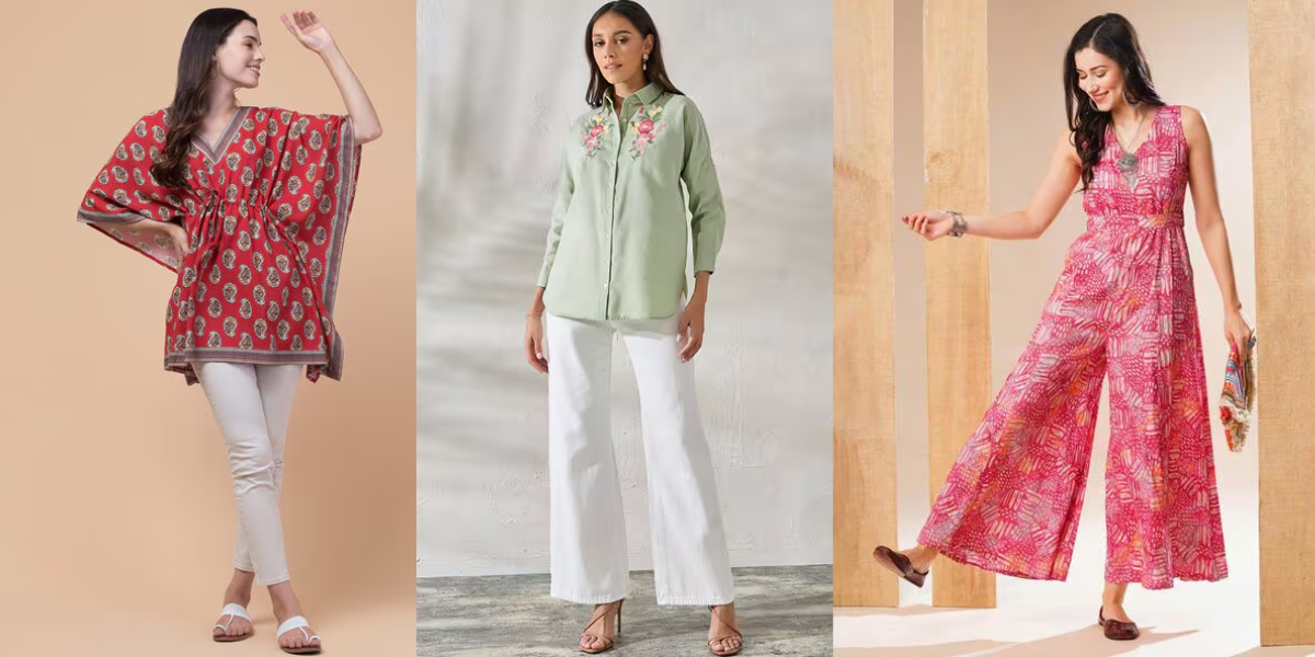 Cotton Outfits, Kaftan for women, mint green shirt for girls, pink jumpsuit