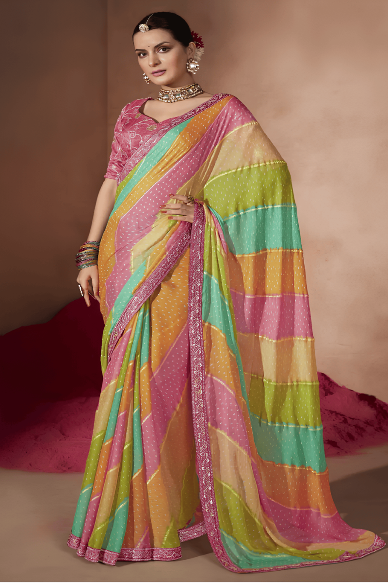 Multicolor Chiffon Printed Saree