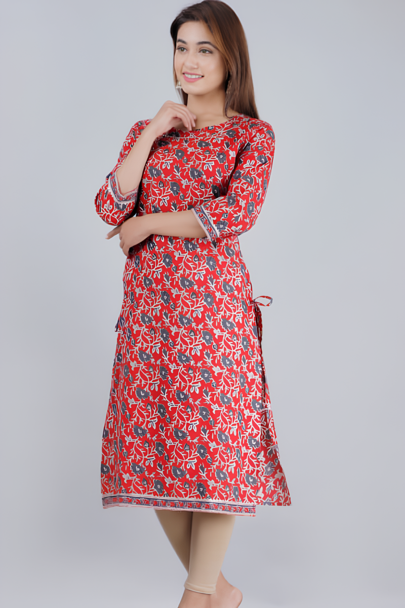 Women Cotton Red Kurta
