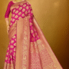 pink banarasi saree for women, festive wear saree, silk saree, party wear saree