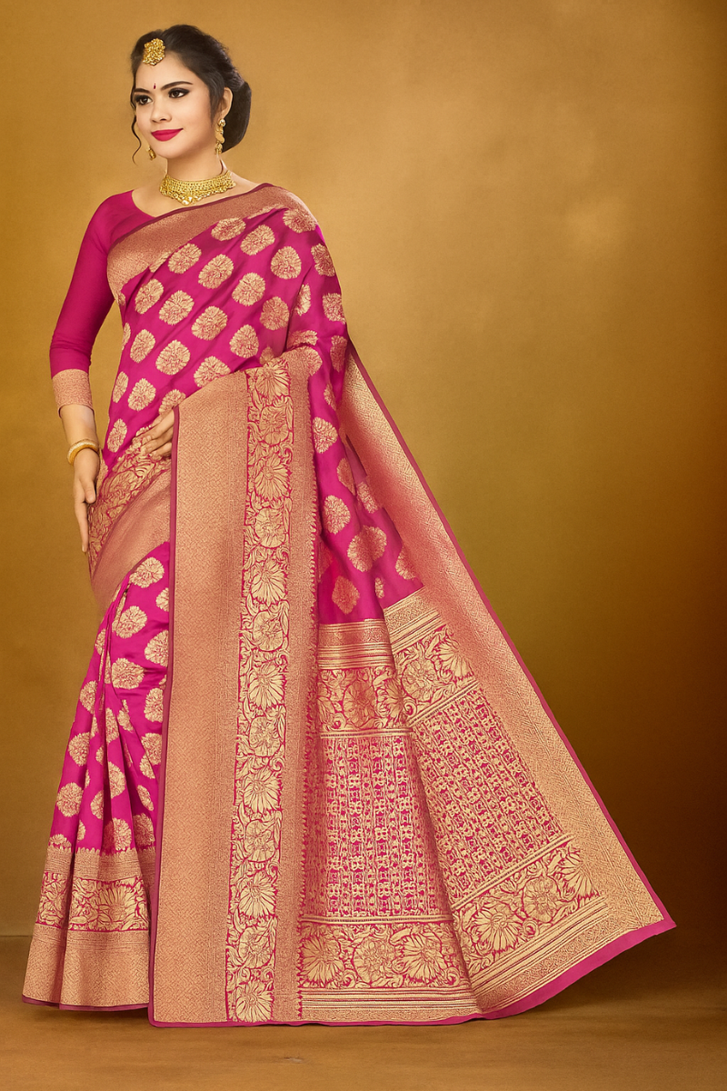 pink banarasi saree for women, festive wear saree, silk saree, party wear saree