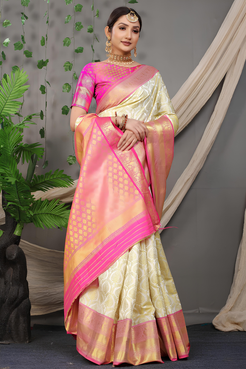 Purple Banarasi Beige Saree
