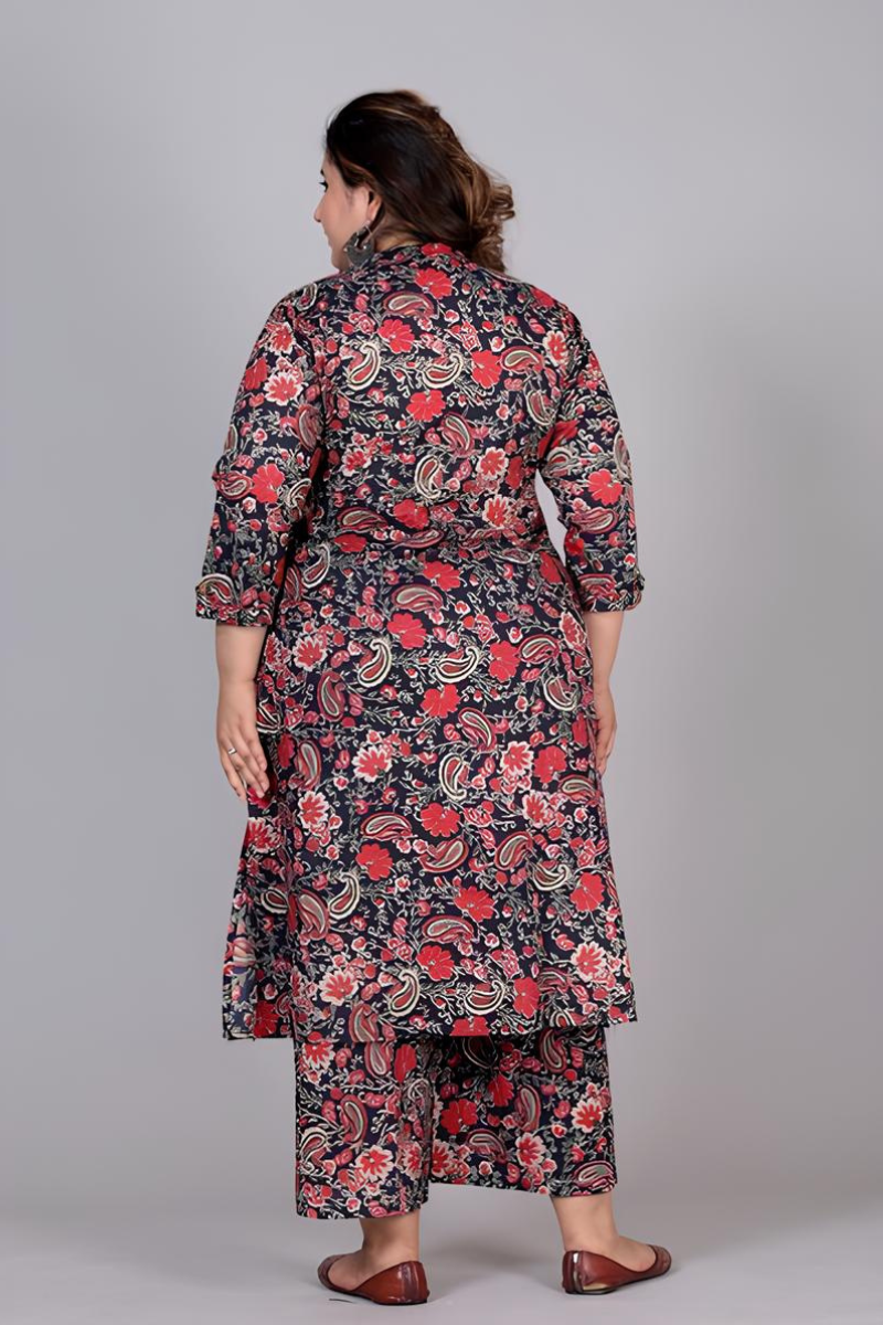 Attiris Plus size kurtas set multicolor (2) Plus Size Cotton Printed Kurta Set