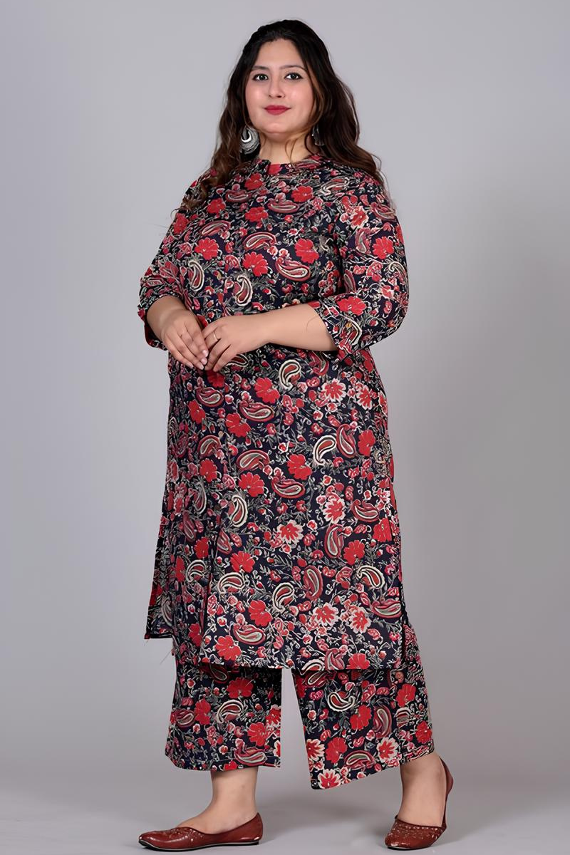 Attiris Plus size kurtas set multicolor (3) Plus Size Cotton Printed Kurta Set