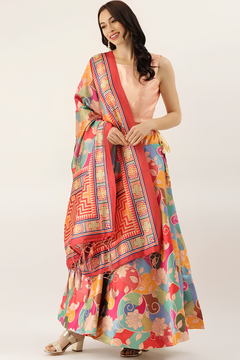Satin Silk Printed Semi-Stitched Lehenga