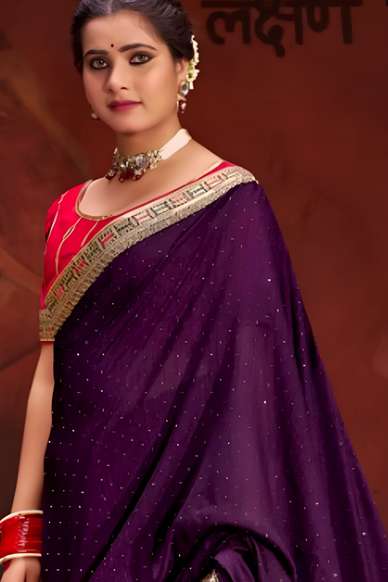 Attiris Purple saree (3) Purple Vichitra Silk Embellished Saree