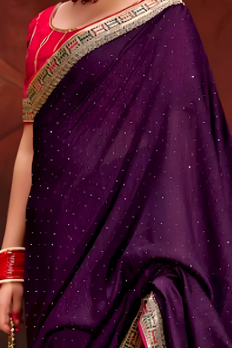 Attiris Purple saree (4) Purple Vichitra Silk Embellished Saree