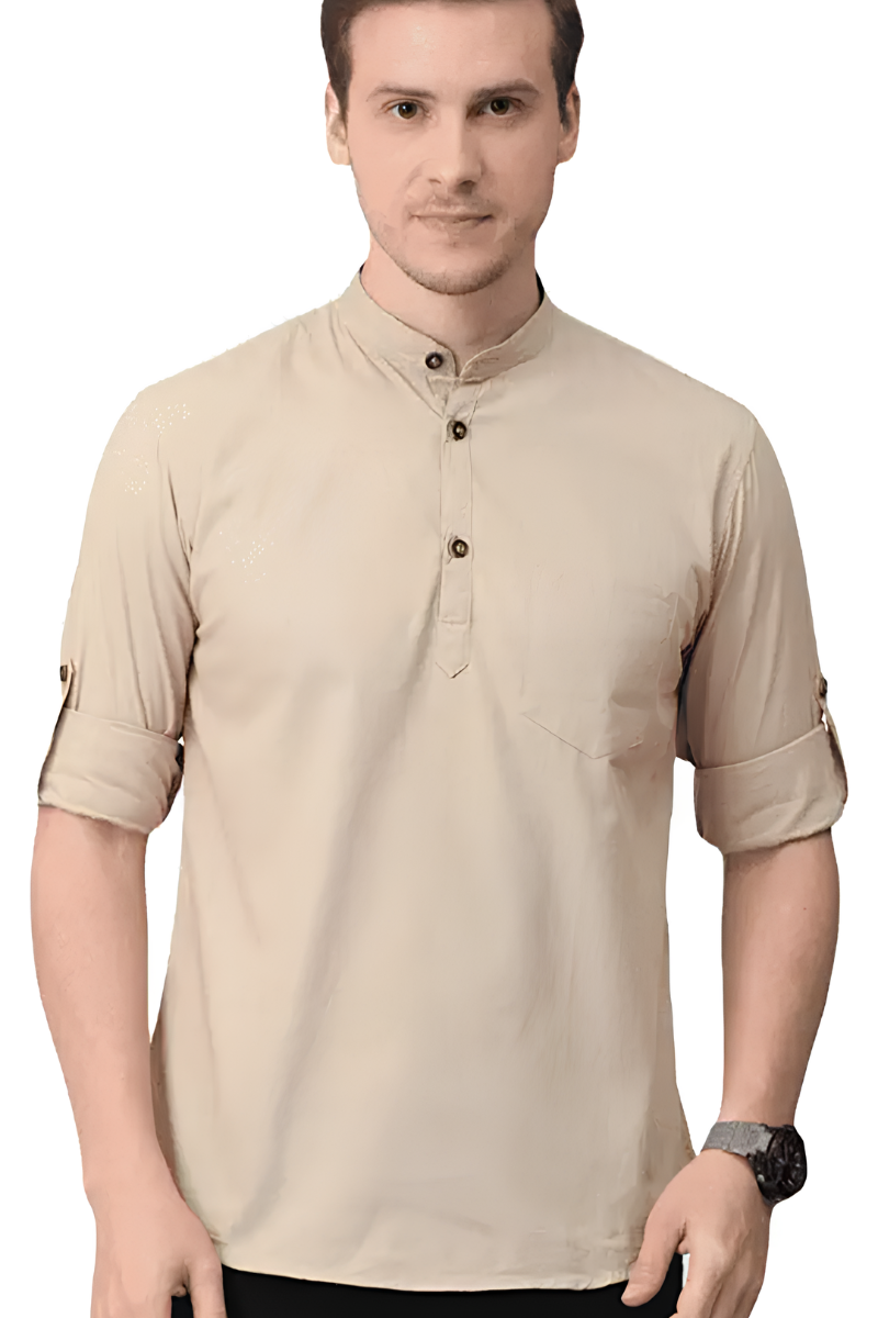 Men Cotton Beige Shirt