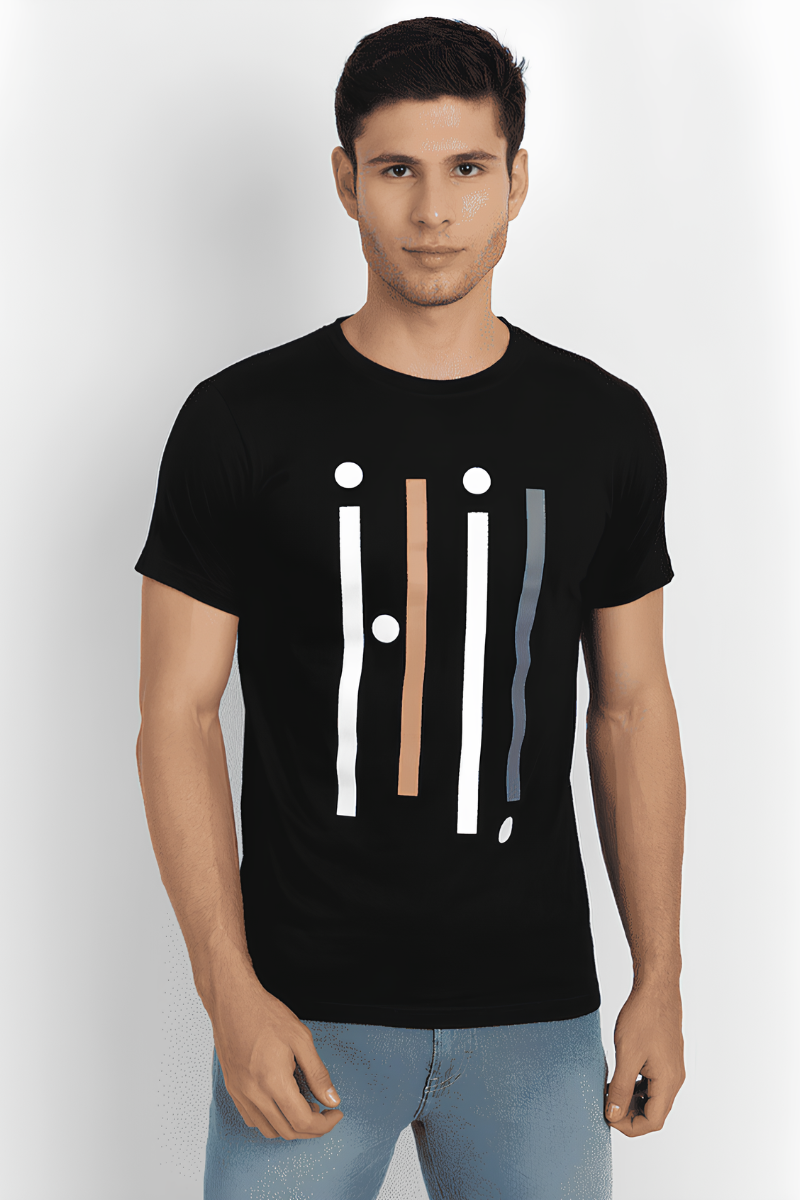 Men Cotton Striped Black T-Shirt