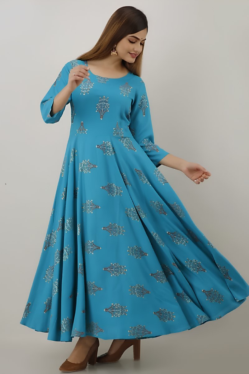 Women Rayon Blue Anarkali
