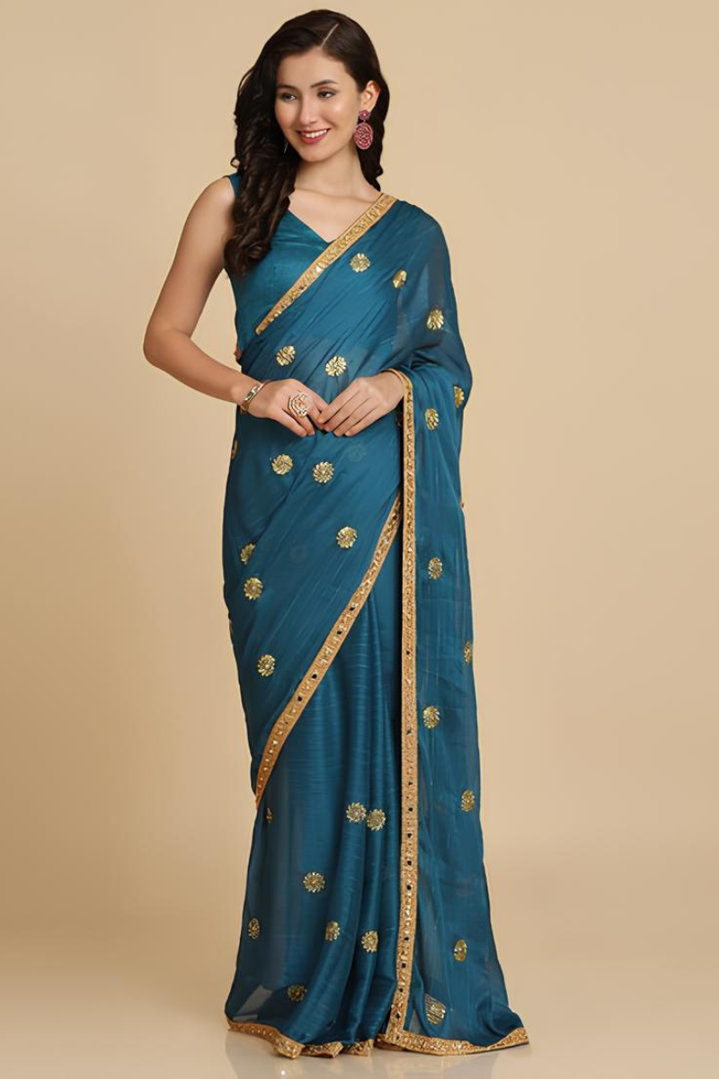 Blue Georgette Sequinned Saree