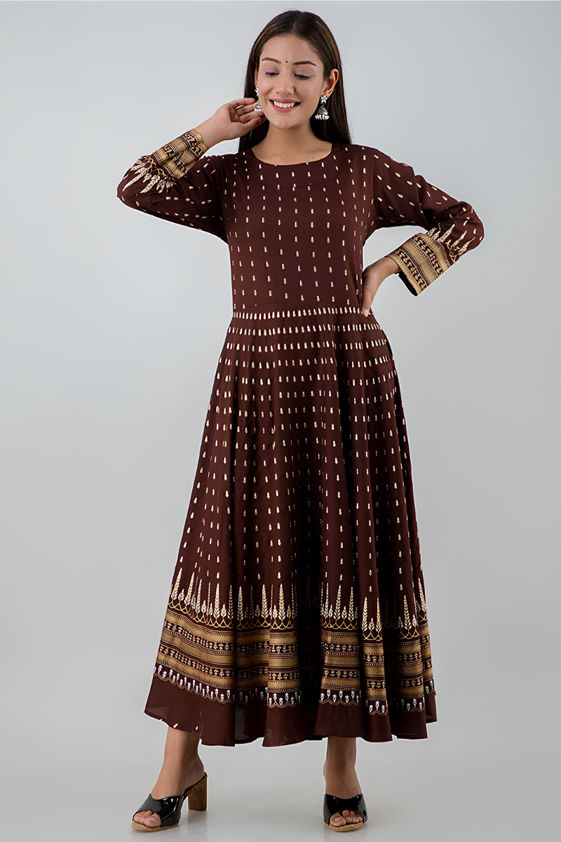 Women Rayon Brown Anarkali