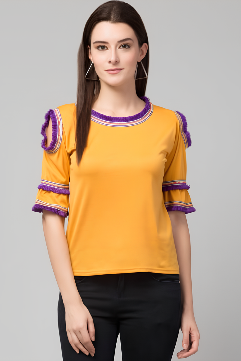 Women Rayon Yellow Top