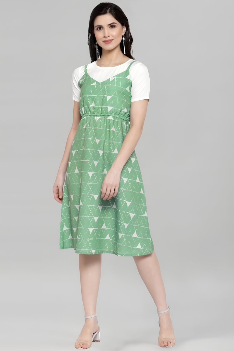Poly Cotton Printed Green Dress