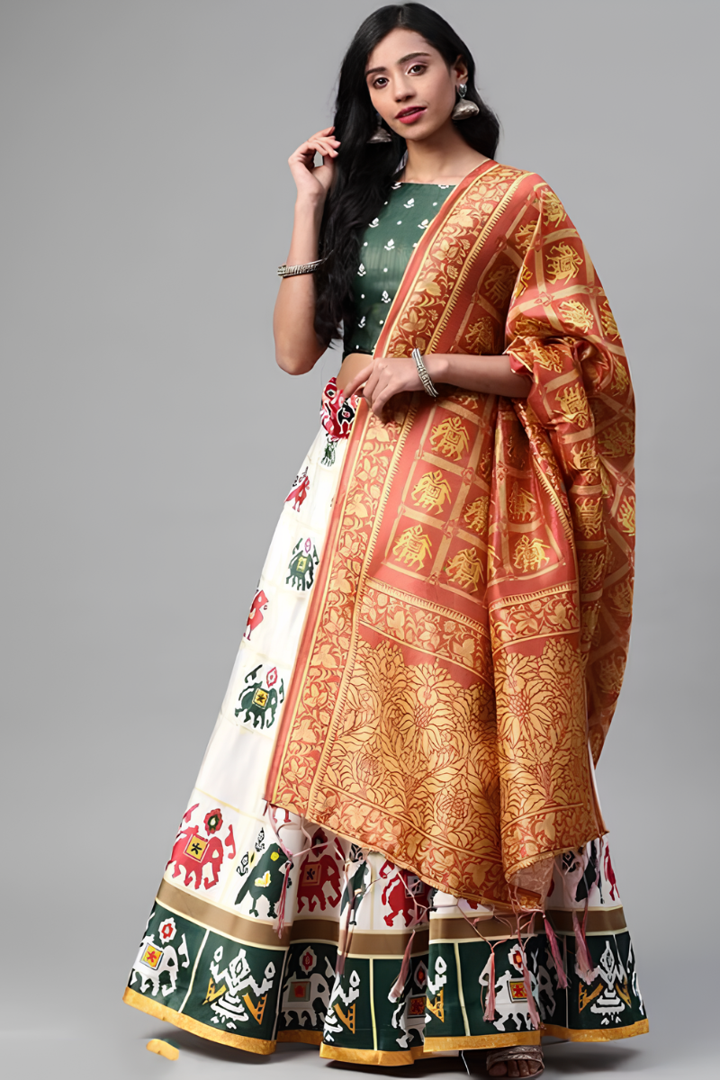 Polyester Printed Semi-Stitched Lehenga