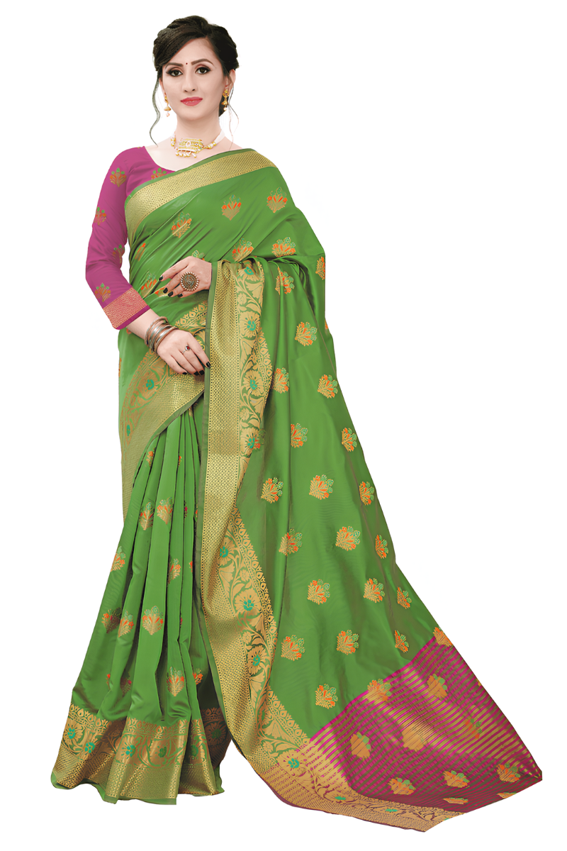 Women Green Silk Blend Saree