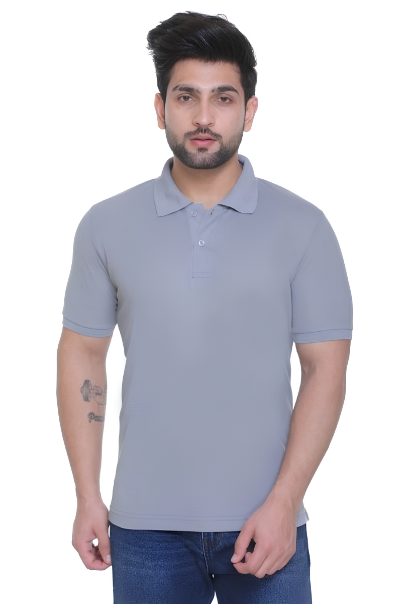Men Cotton Grey Polo T- Shirt