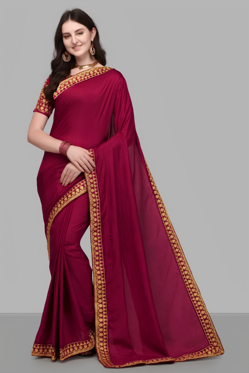 Women Maroon Silk Blend Saree