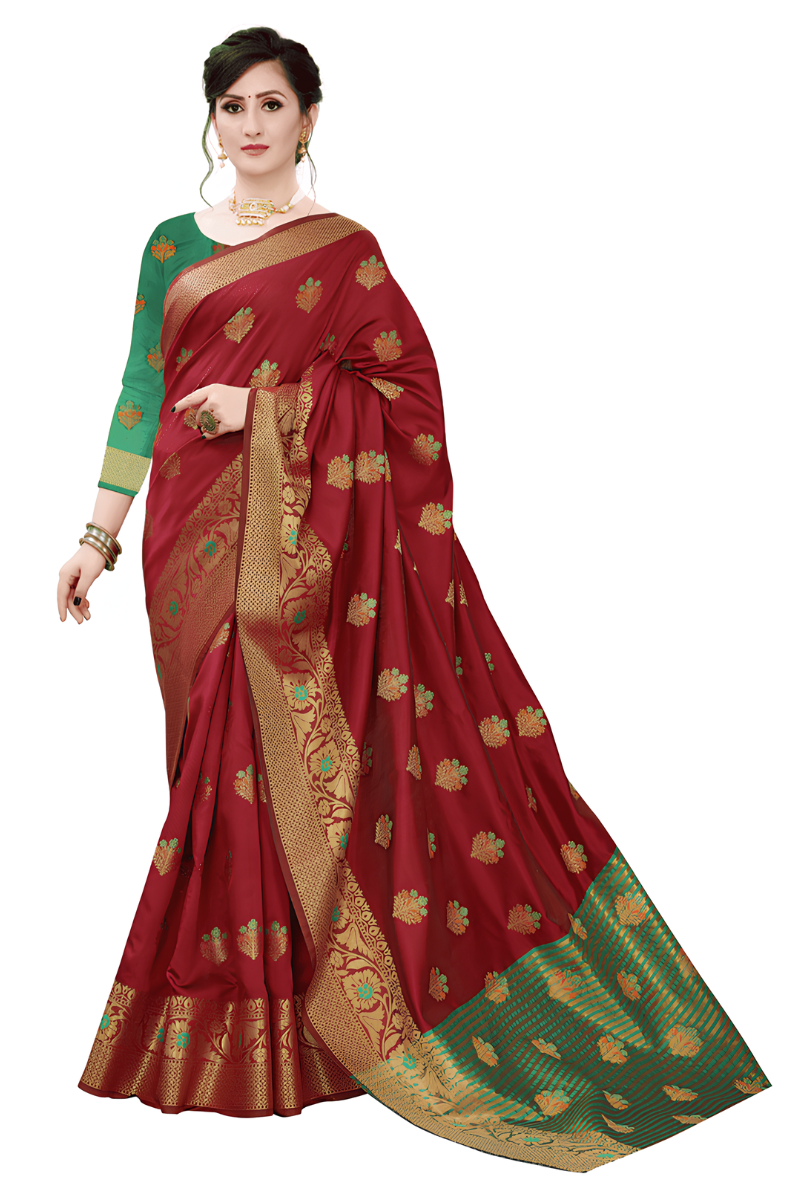 Women Maroon Silk Blend Saree