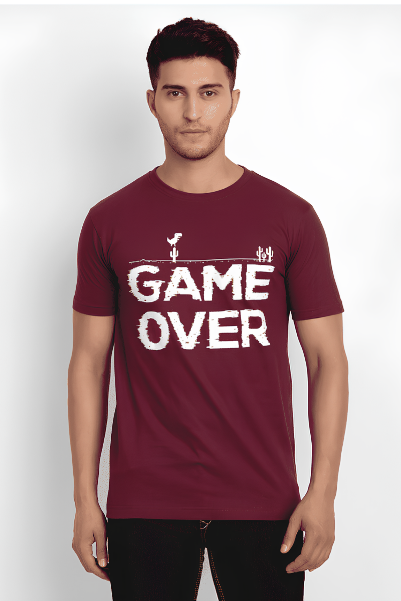 Men Cotton Printed Maroon T-Shirt