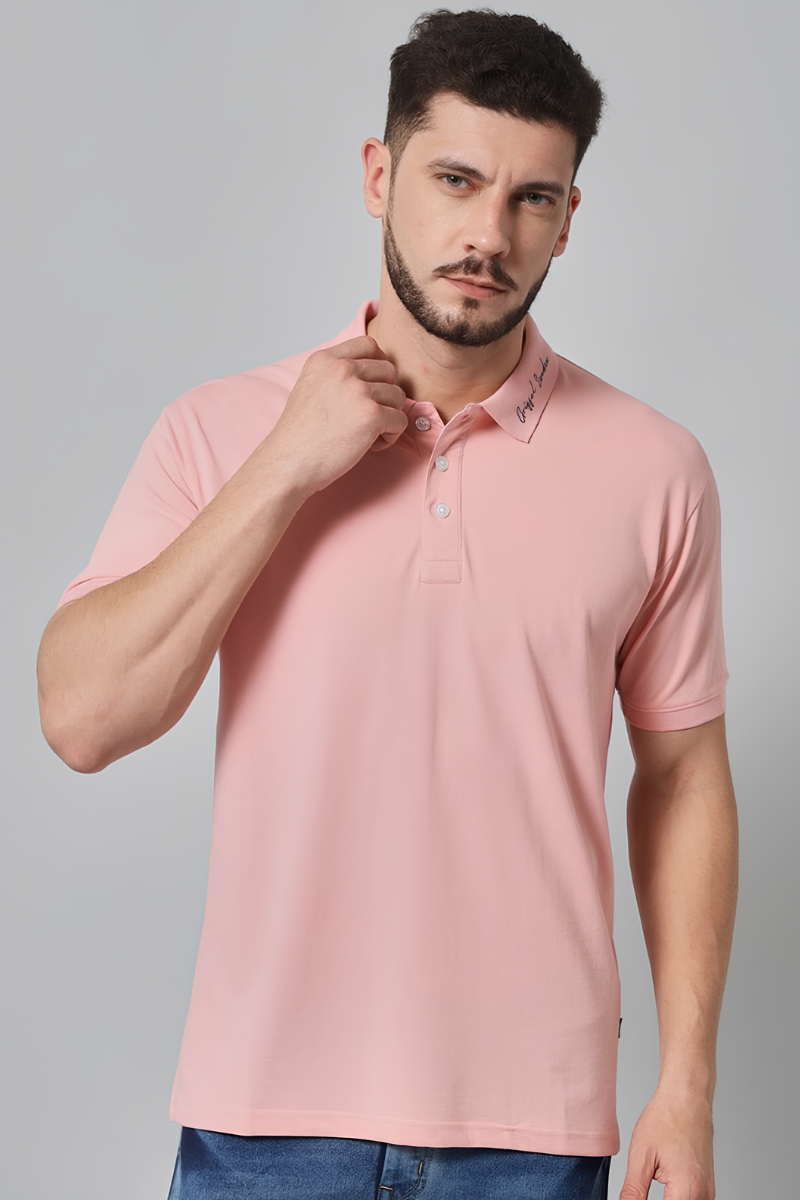 Men Cotton Pink Polo T- Shirt