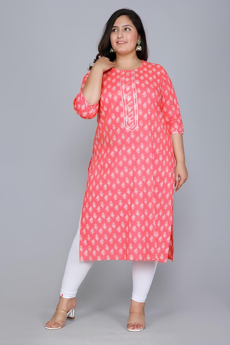 Plus Size Cotton Pink Kurta