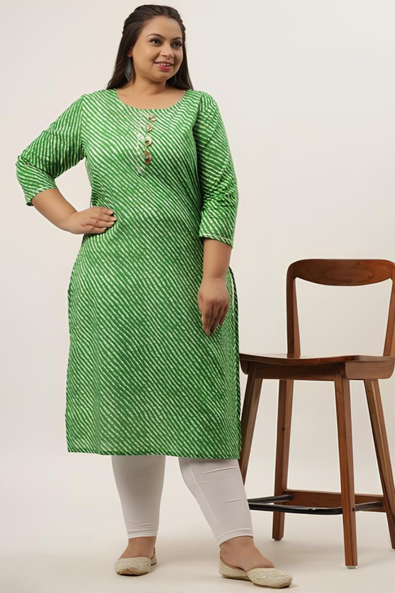 Plus Size Cotton Green Kurta