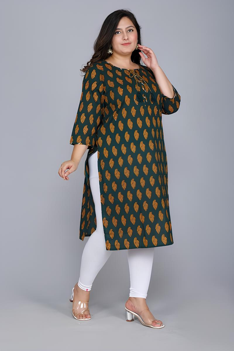 Plus Size Cotton Green Kurta