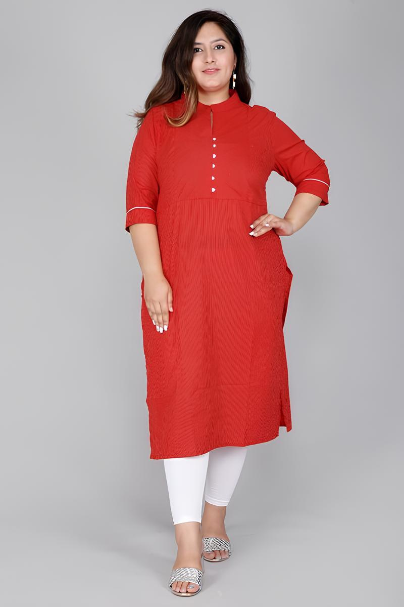 Plus Size Cotton Red Kurta