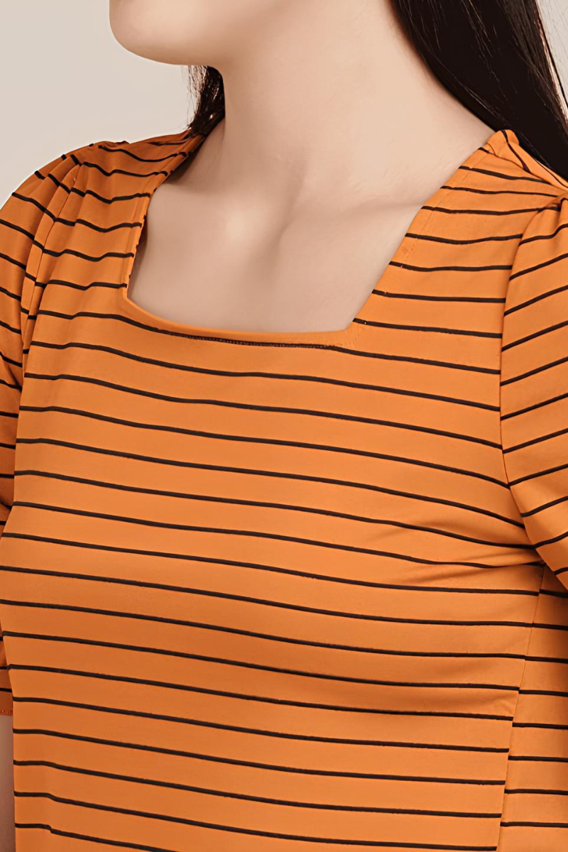Attiris striped top (1) Women Lycra Mustard Top
