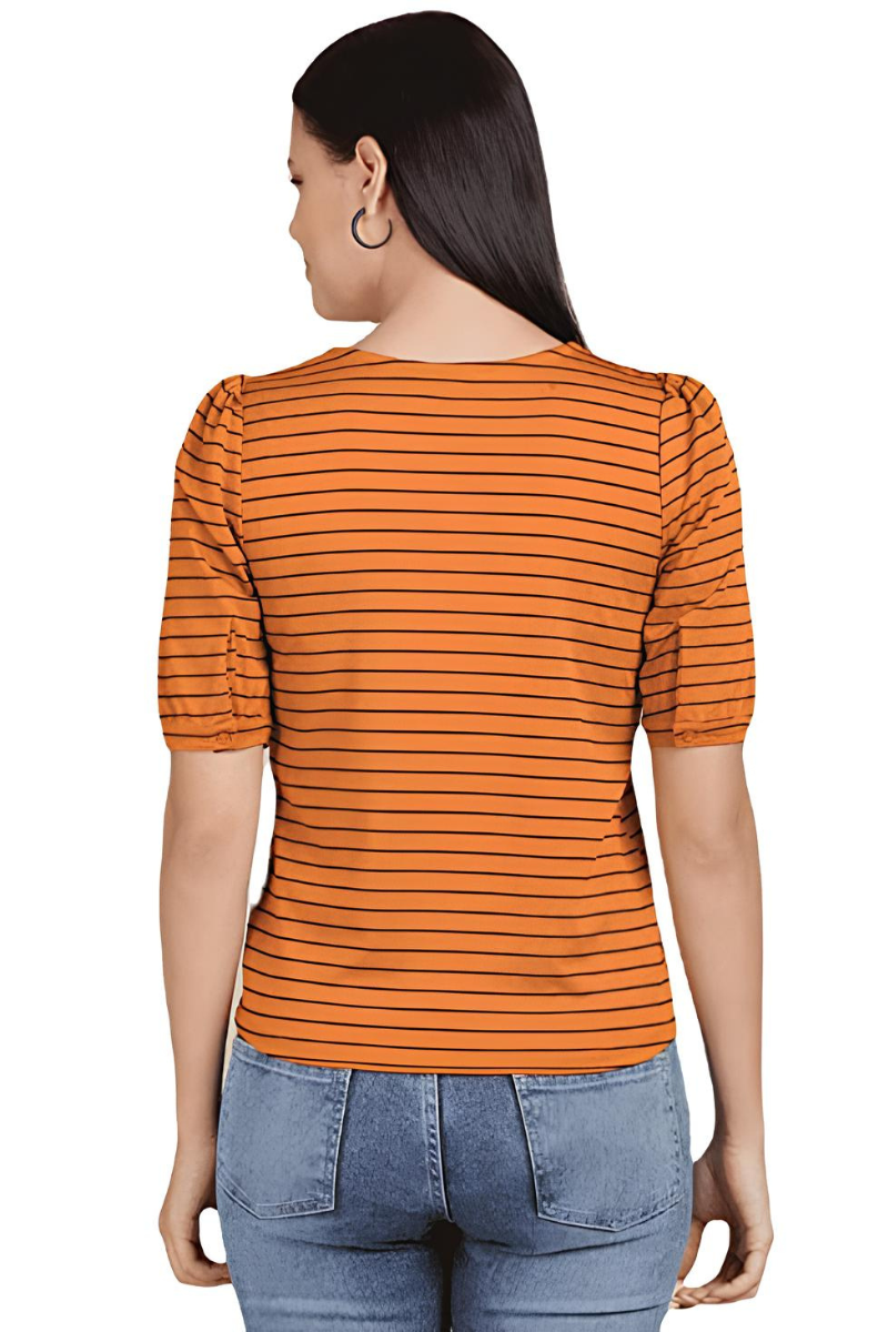 Attiris striped top (4) Women Lycra Mustard Top