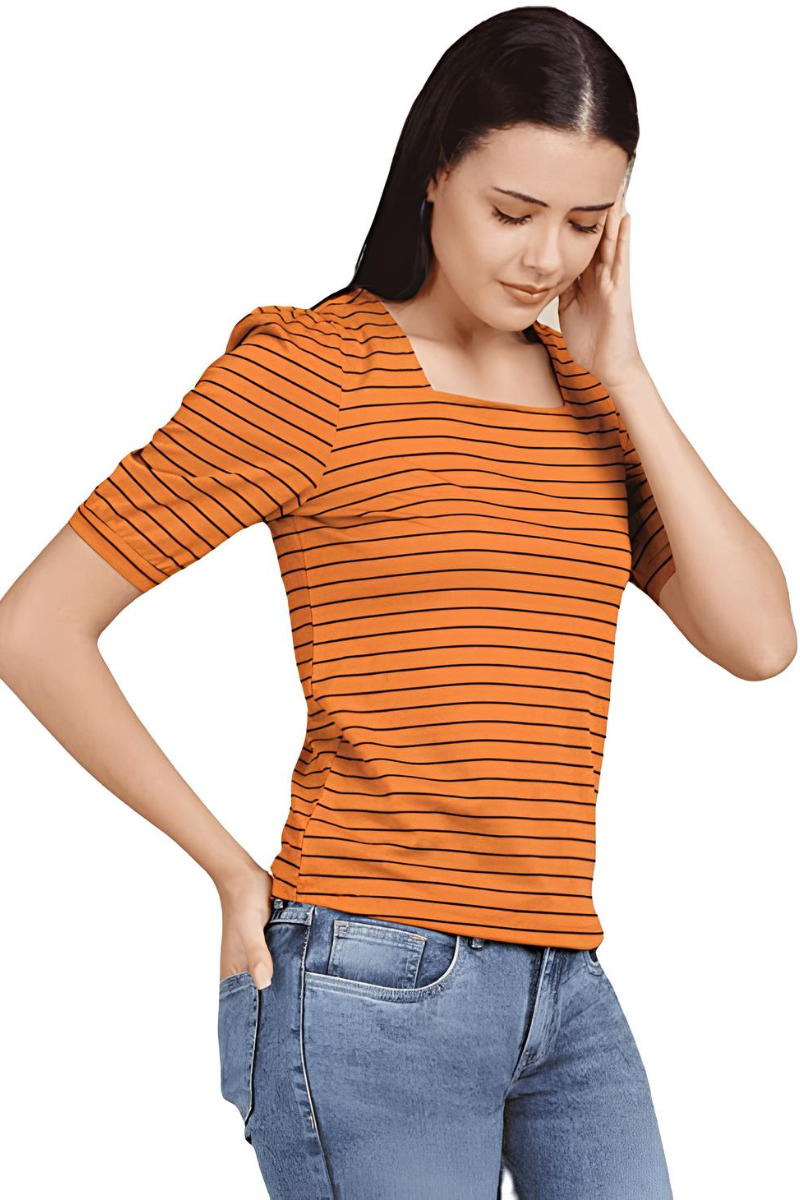 Attiris striped top (5) Women Lycra Mustard Top