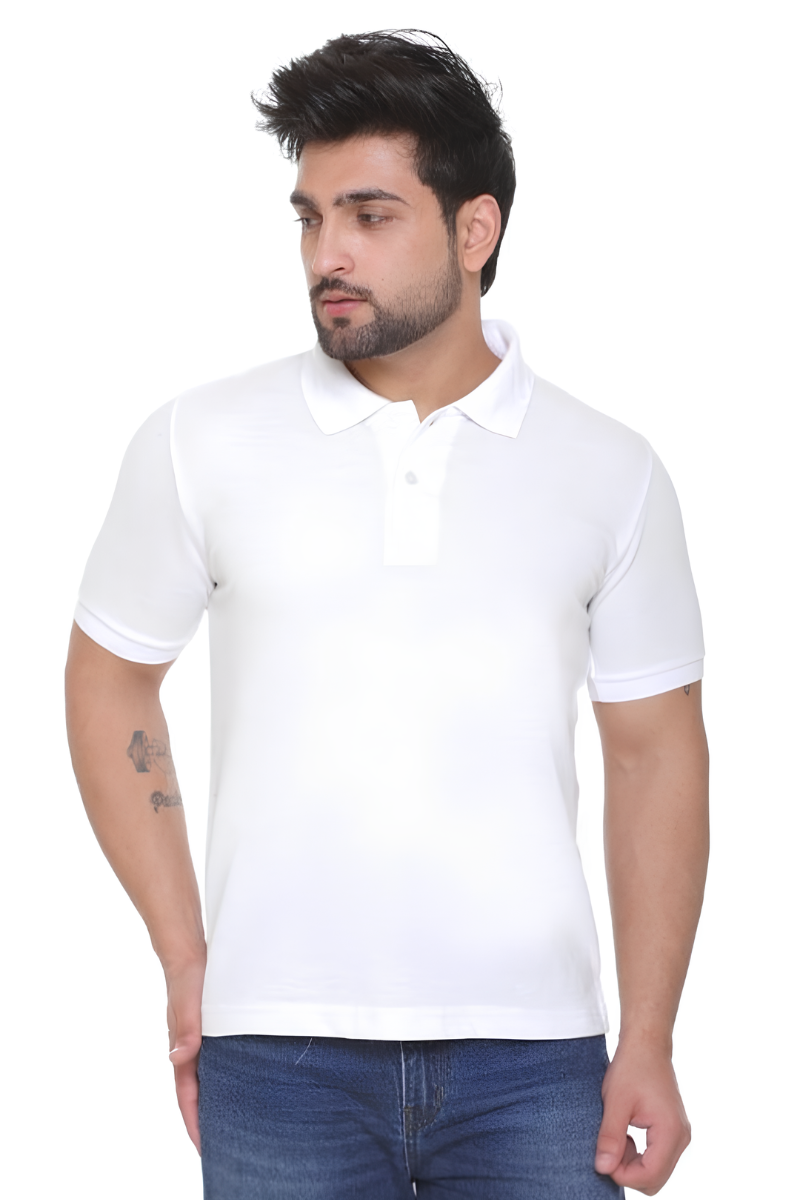 Men Cotton White Polo T- Shirt