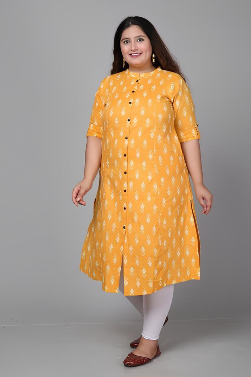 Plus Size Cotton Yellow Kurta