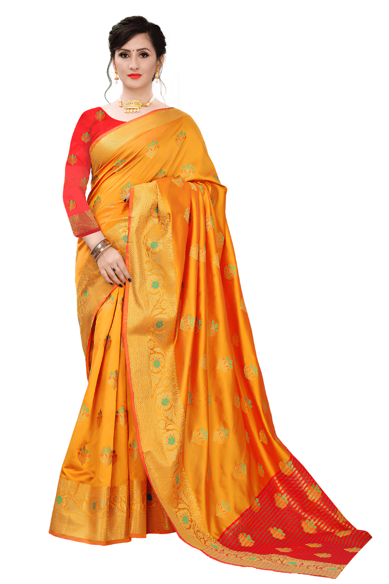Women Yellow Silk Blend Saree