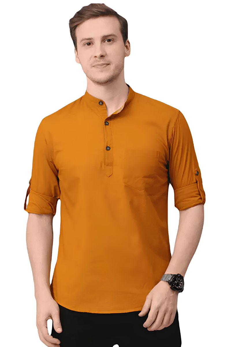 Men Cotton Yellow Shirt