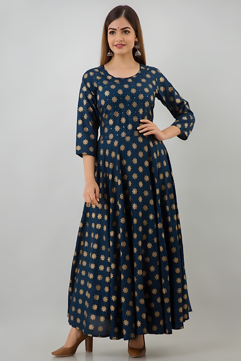 Women Rayon Blue Anarkali