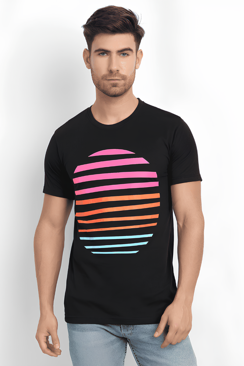 Men Cotton Printed Black T- Shirt